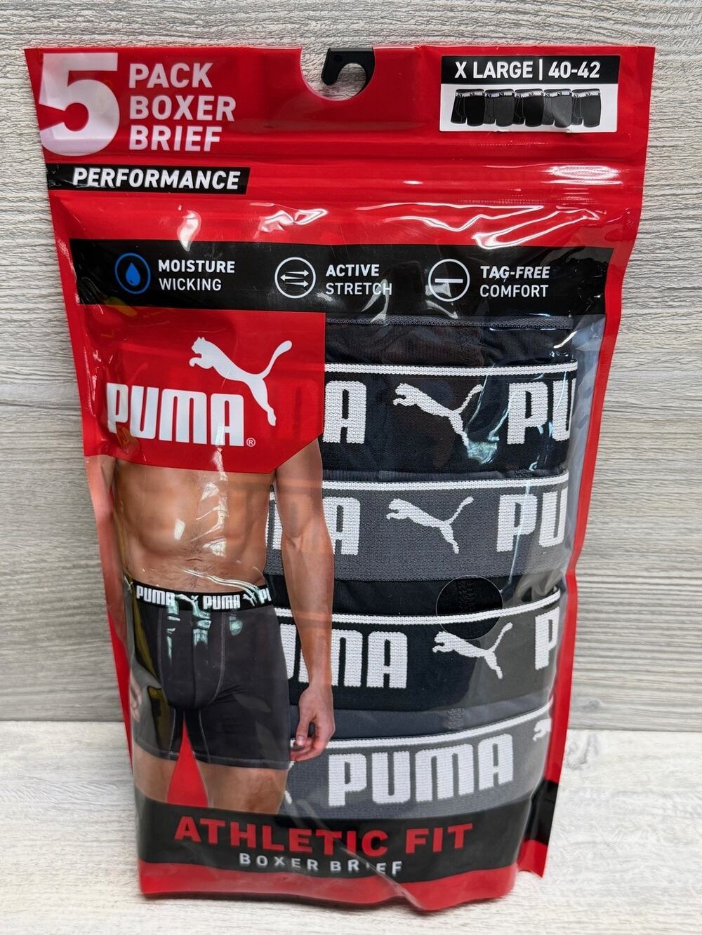 Puma Mens Performance Boxer Briefs 5 Pack XL 40-42 Athletic Fit DRYCELL